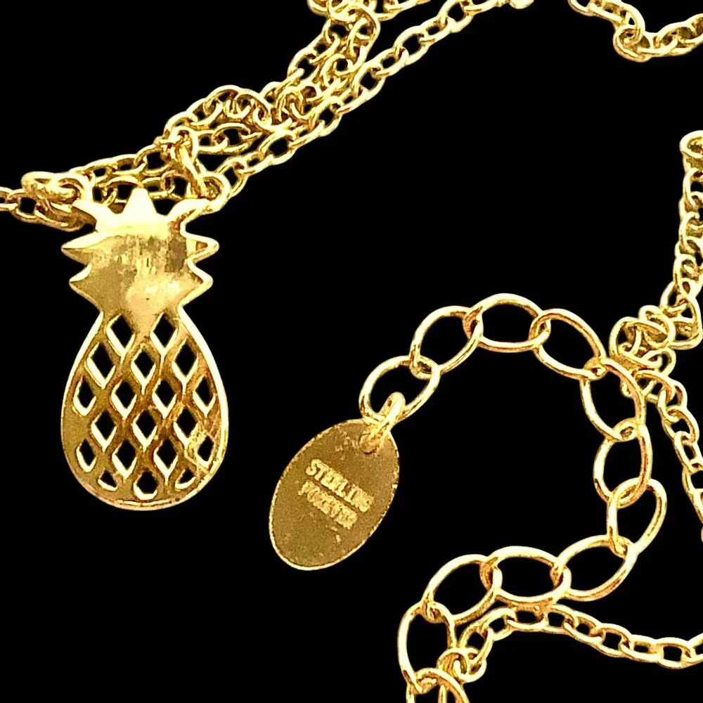 By STERLING FOREVER Pineapple Cutout Pendant Necklace Silver & Gold Wash GIRLS